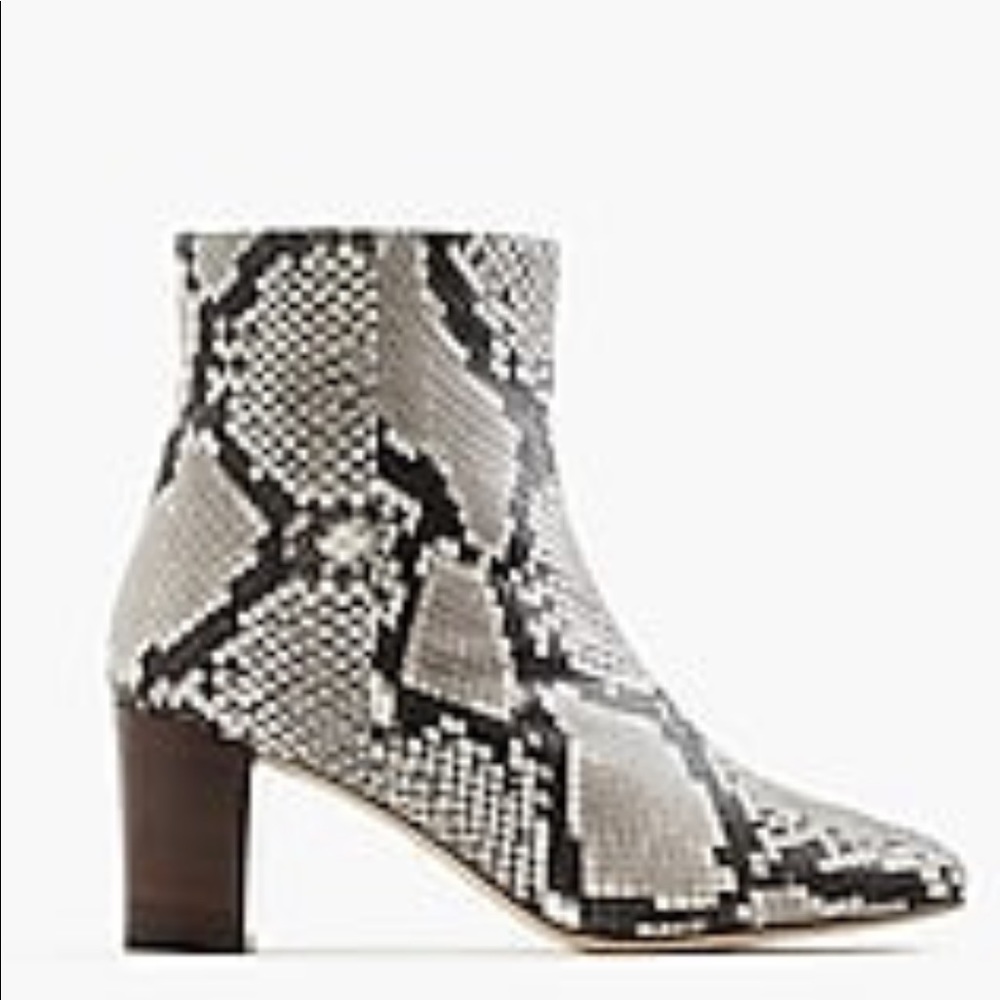 JCrew heeled snakeskin printed leather boot
